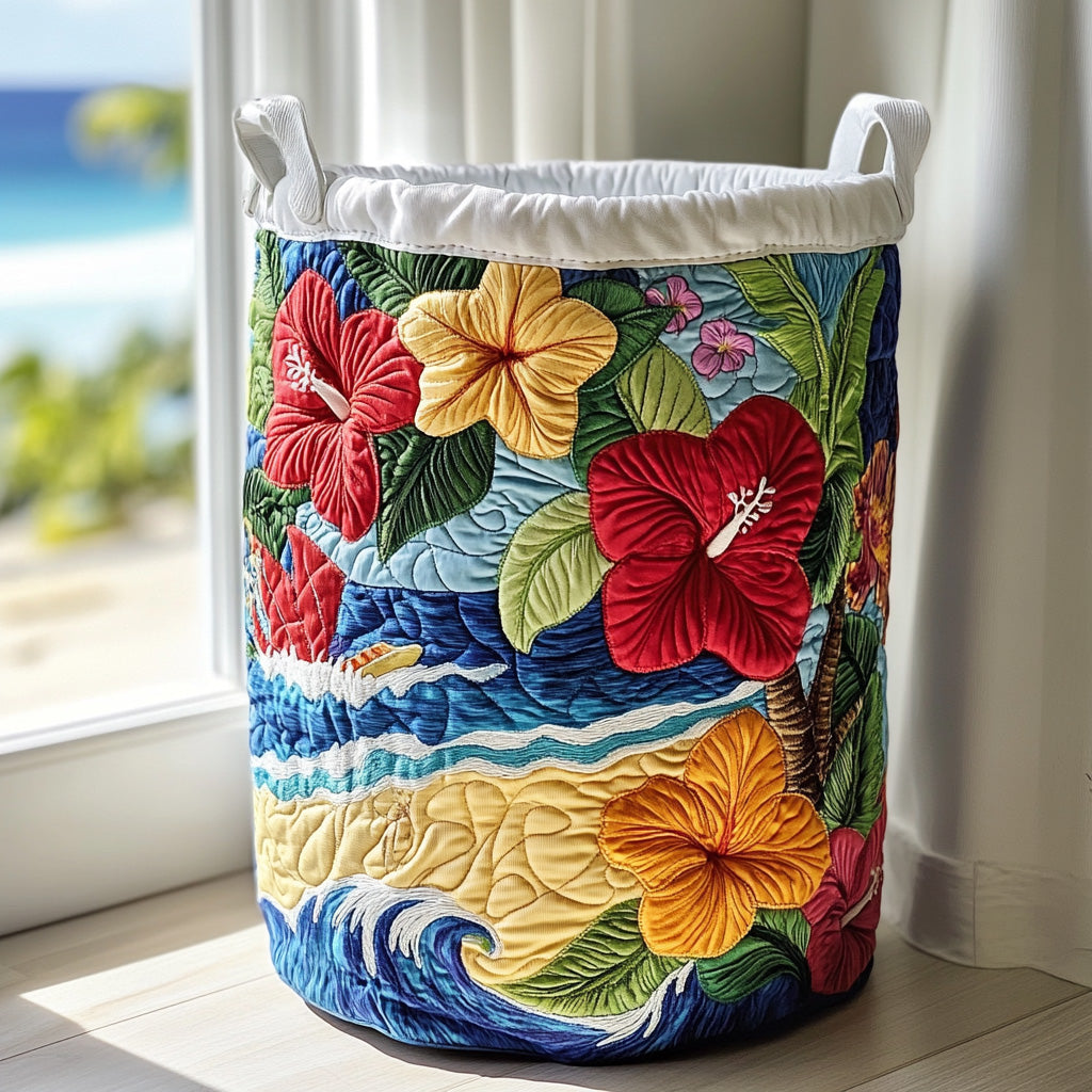 Hibiscove Tropical Hibiscus | Quilted Laundry Basket