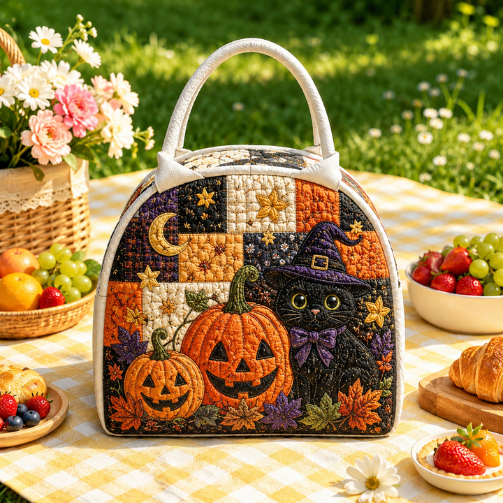 Black Cat Jack-o’-Lantern | Quilted Lunch Bag