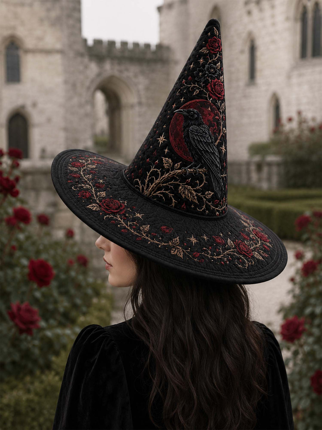 Black Rose Raven Victorian Gothic | Quilted Witch Hat