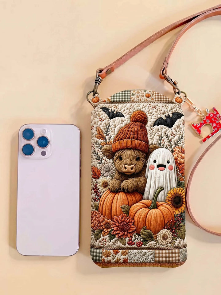 Spooky Highland Cow | Quilted Phone Crossbody Bag