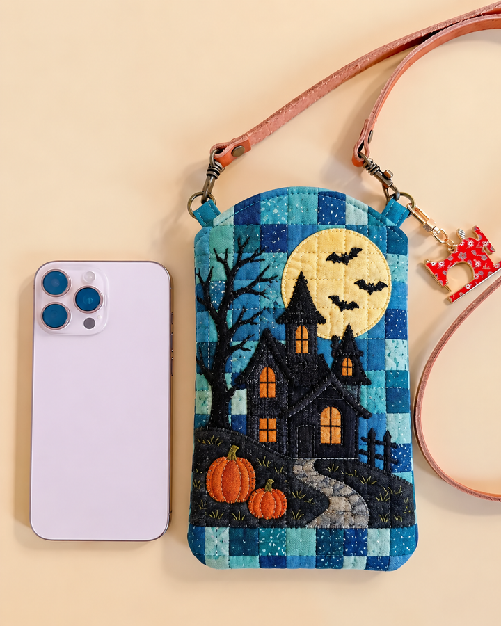 Haunted House Full Moon | Quilted Phone Crossbody Bag