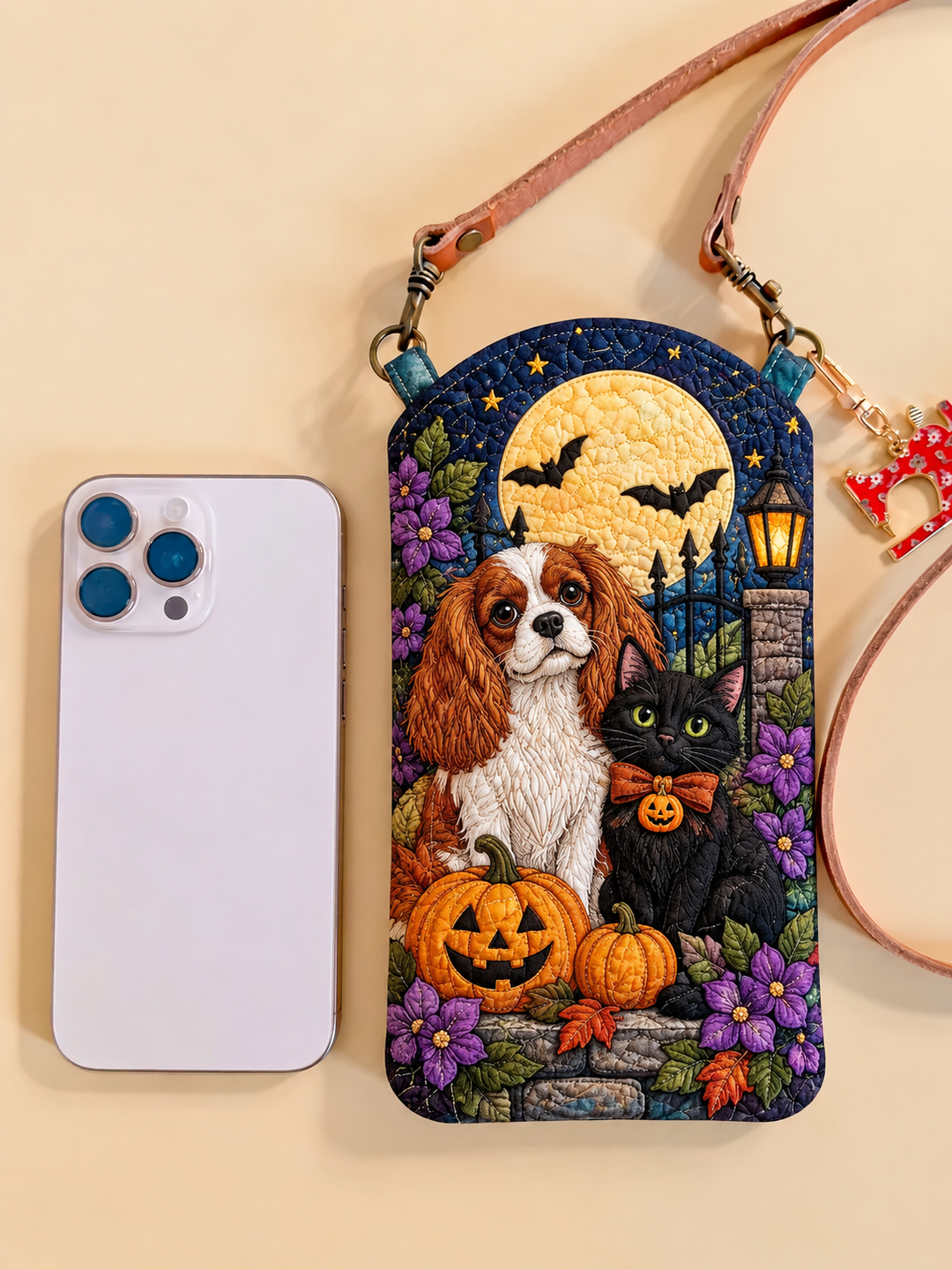 Cavalier Black Cat | Quilted Phone Crossbody Bag