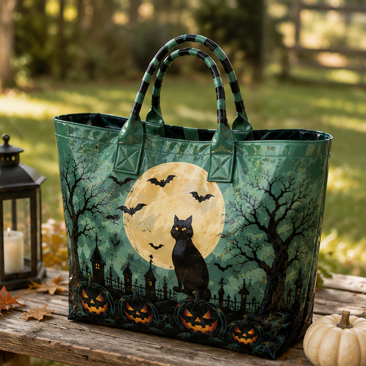 Green Tone Black Cat | PVC Tote Bag