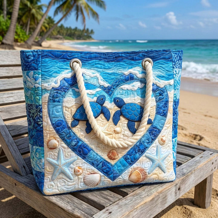 Turtle Serenity Quilted Beach Tote Bag