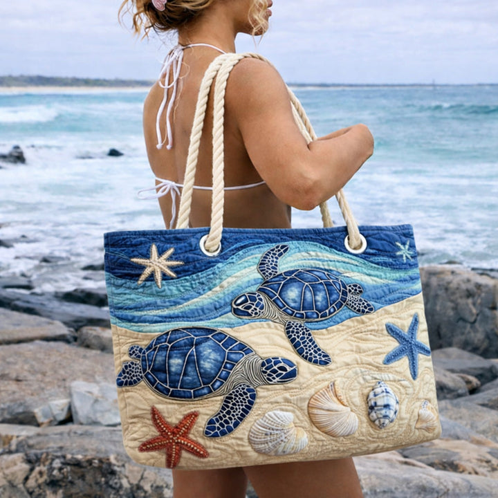 Ocean Escape Turtle Quilted Beach Tote Bag