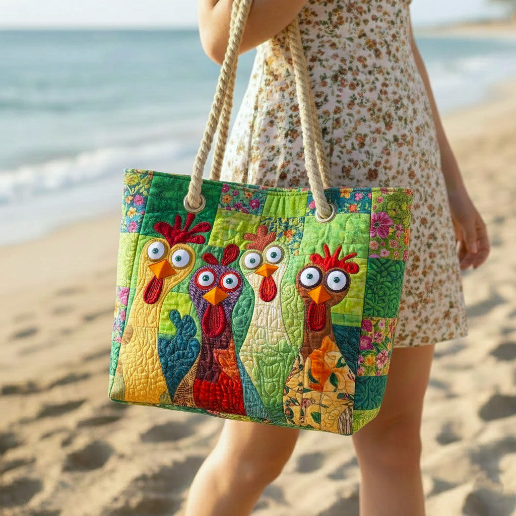 Happy Hen Quilted Beach Tote Bag