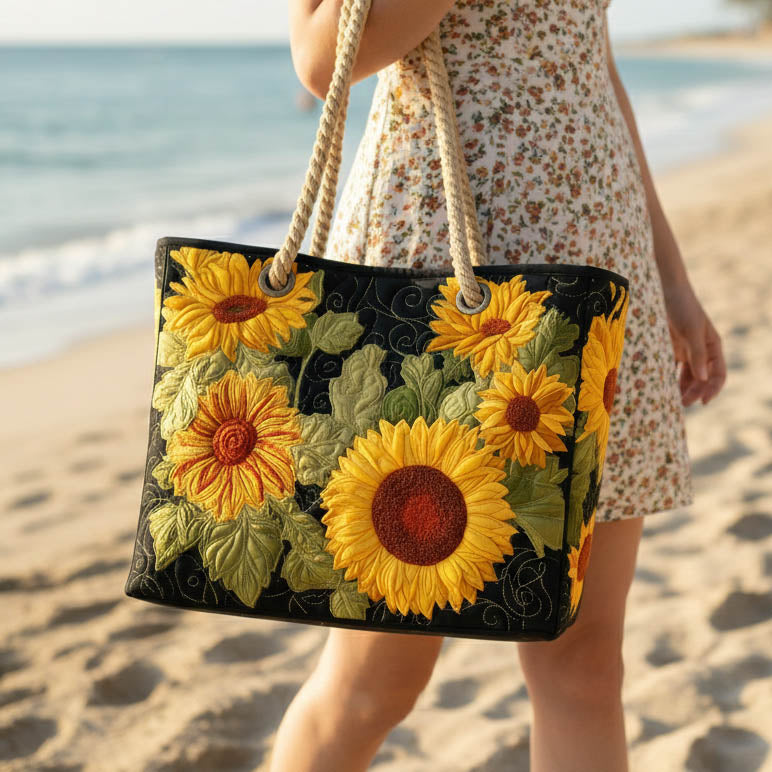 Sunflower Quilted Beach Tote Bag