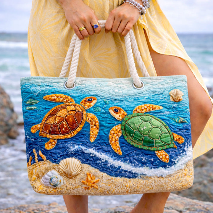 Tropical Turtle Quilted Beach Tote Bag