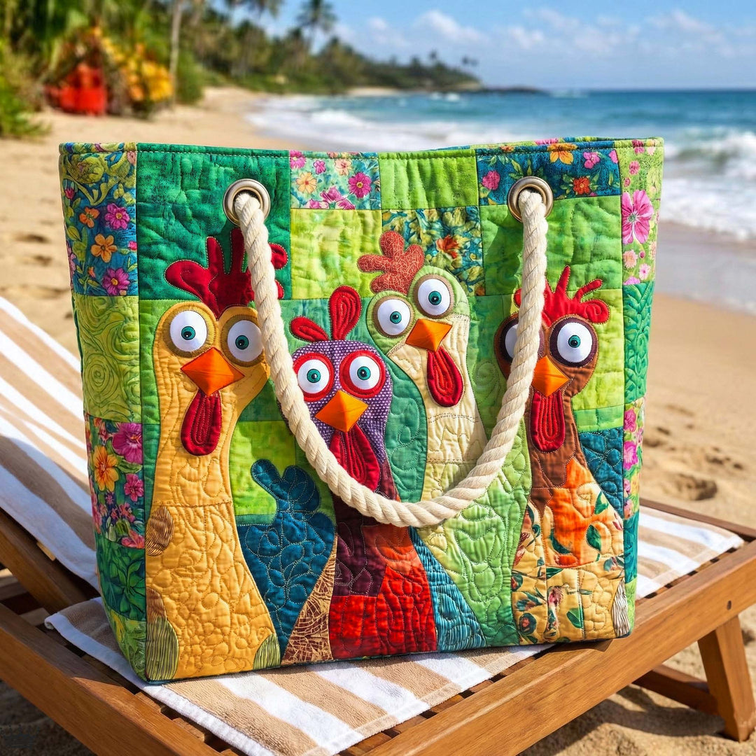 Happy Hen Quilted Beach Tote Bag