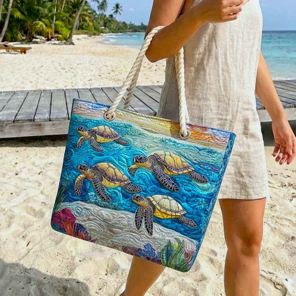 Marina Turtle Quilted Beach Tote Bag