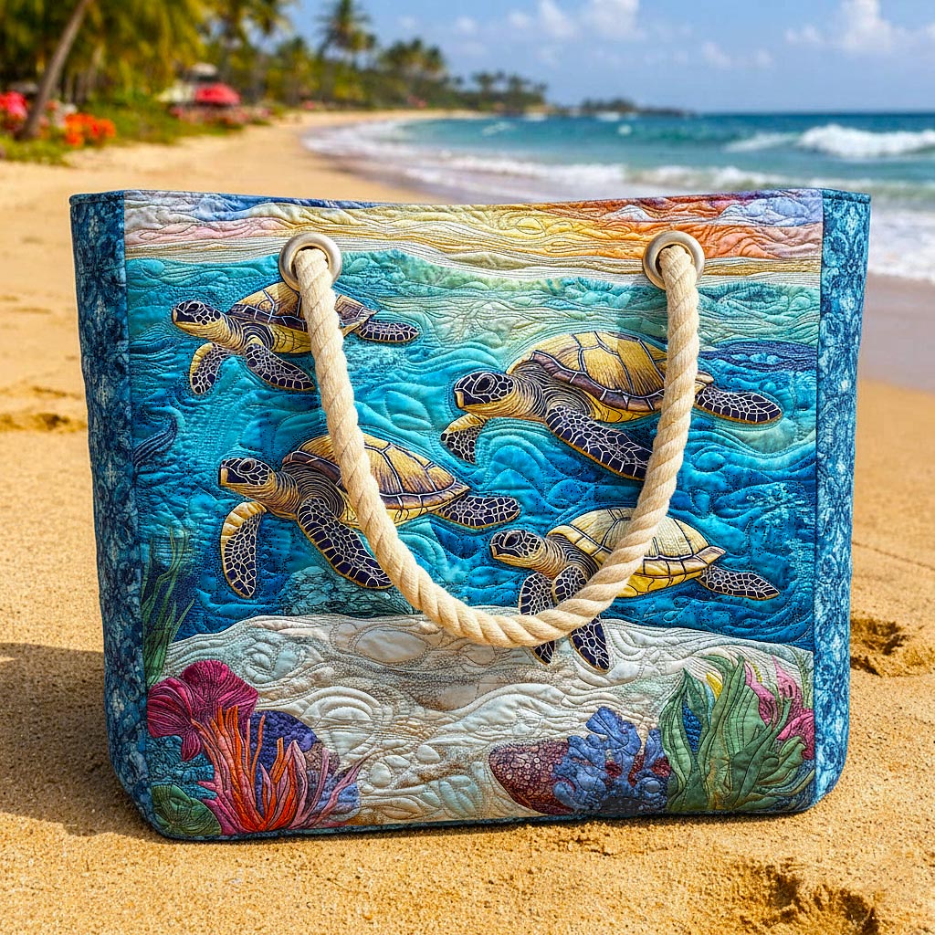 Marina Turtle Quilted Beach Tote Bag