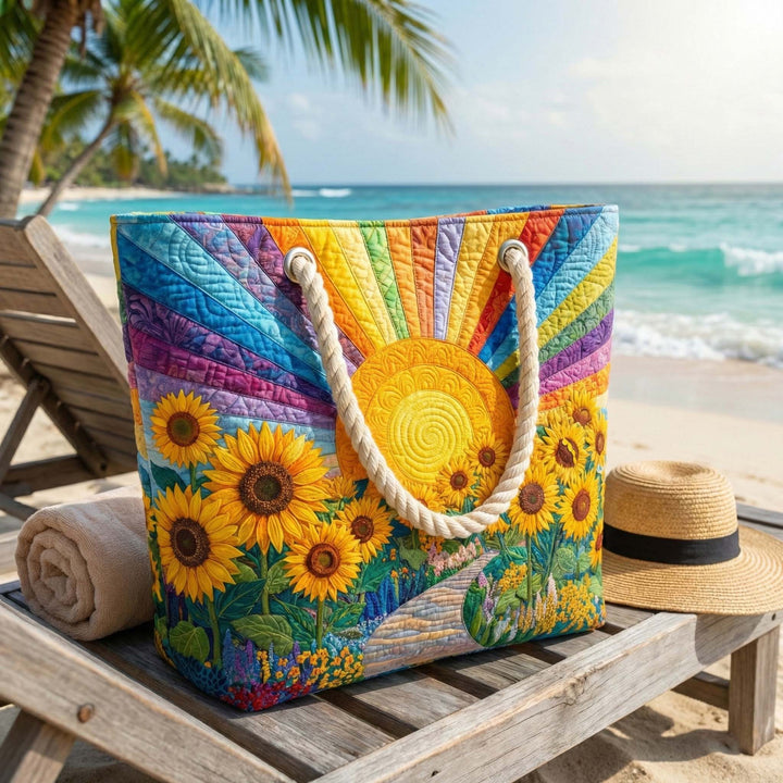Rainbow Sunshine Quilted Beach Tote Bag