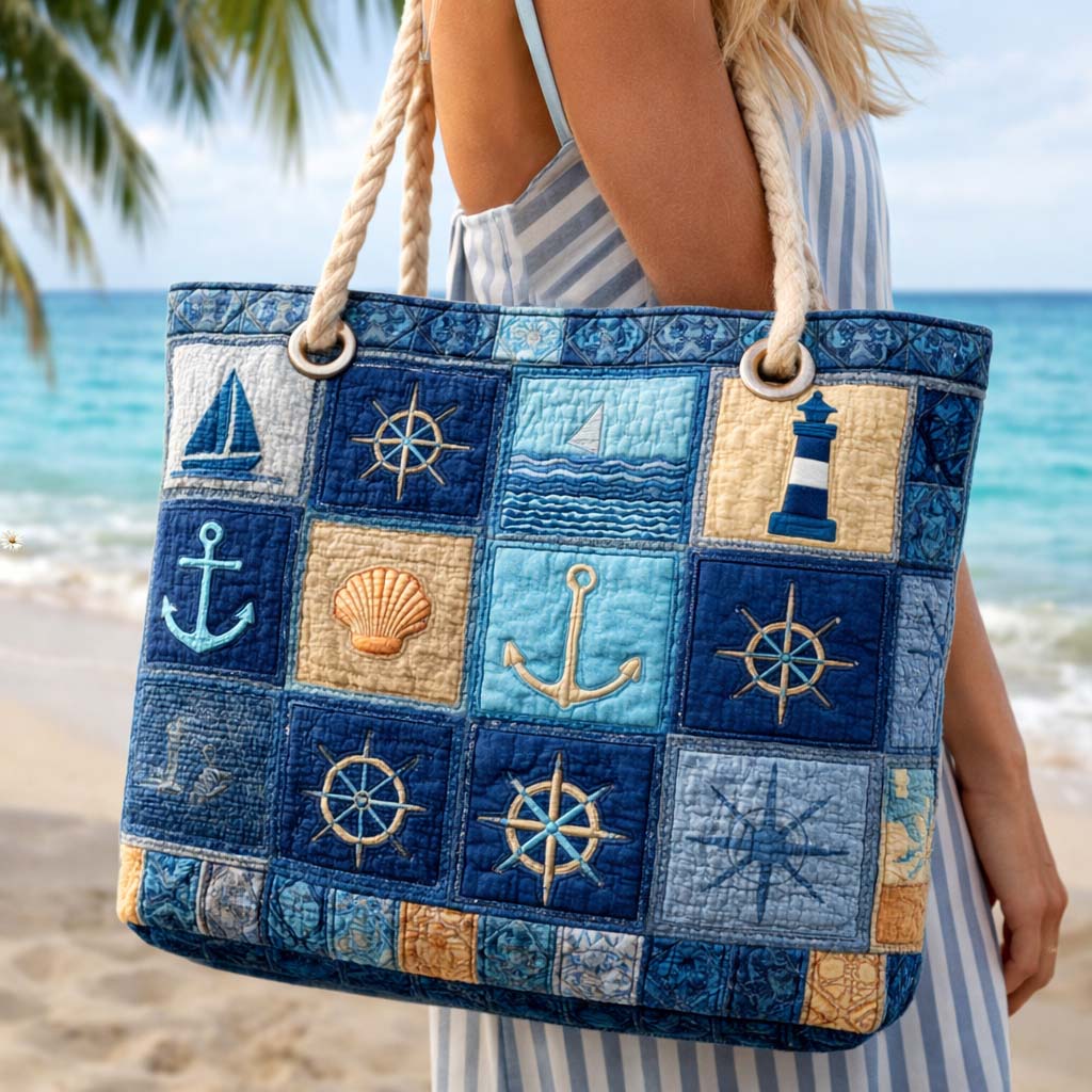 Nautical Blue Quilted Beach Tote Bag