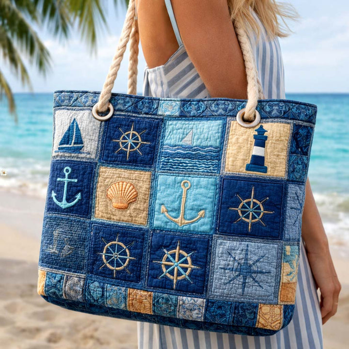 Nautical Blue Quilted Beach Tote Bag