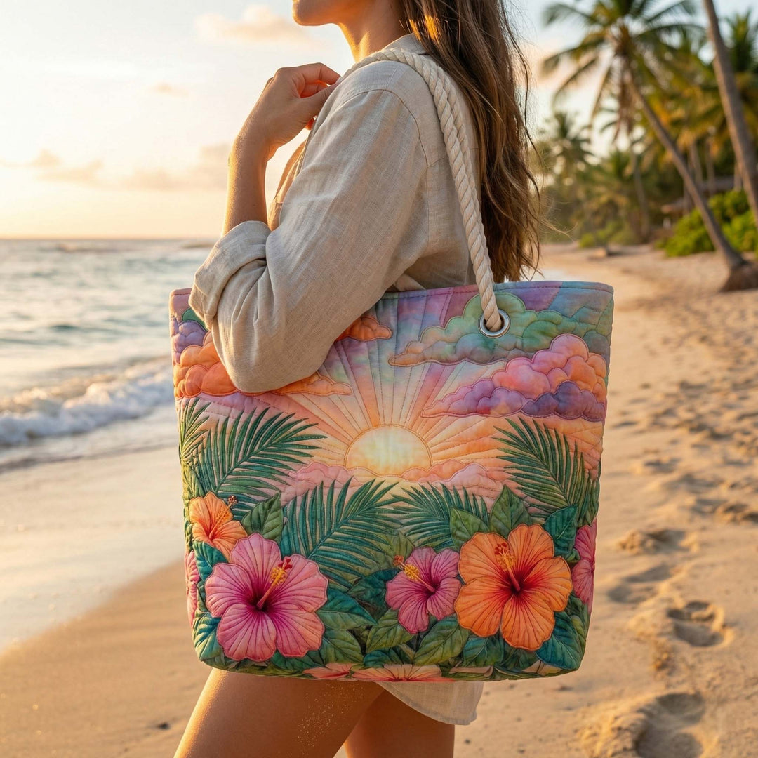 Tropical Morning Quilted Beach Tote Bag