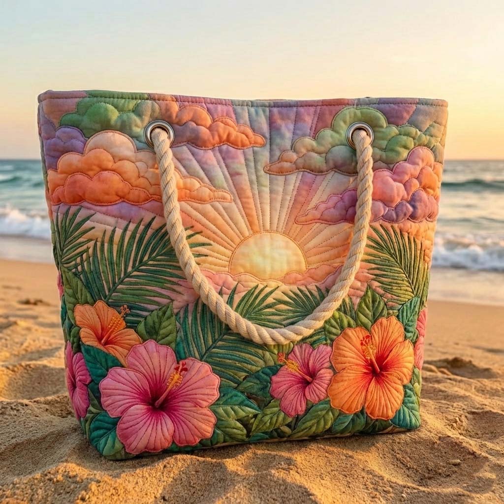 Tropical Morning Quilted Beach Tote Bag