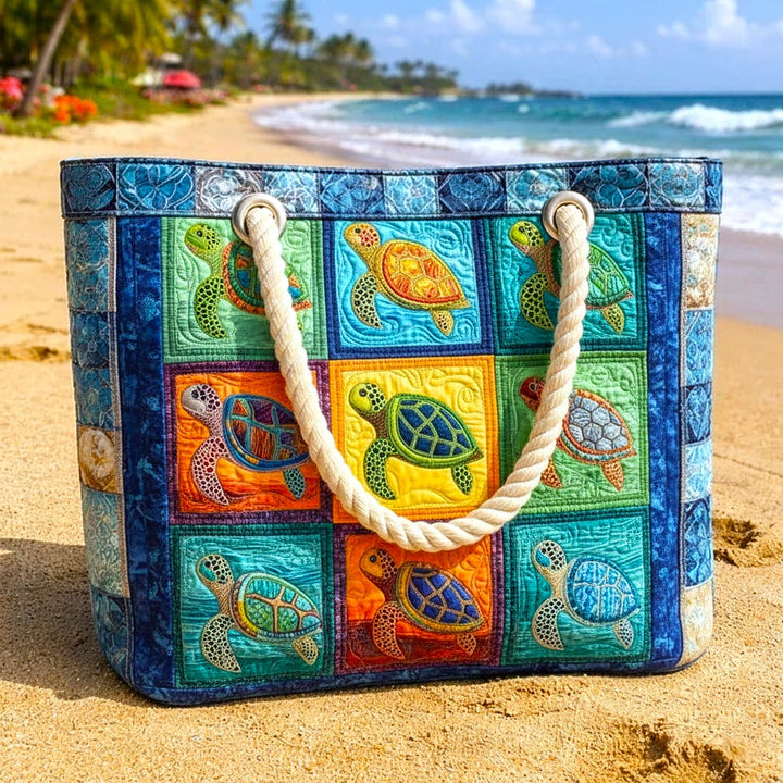 Peaceful Turtle Quilted Beach Tote Bag