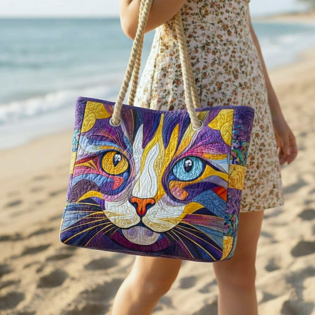 Catitude Quilted Beach Tote Bag