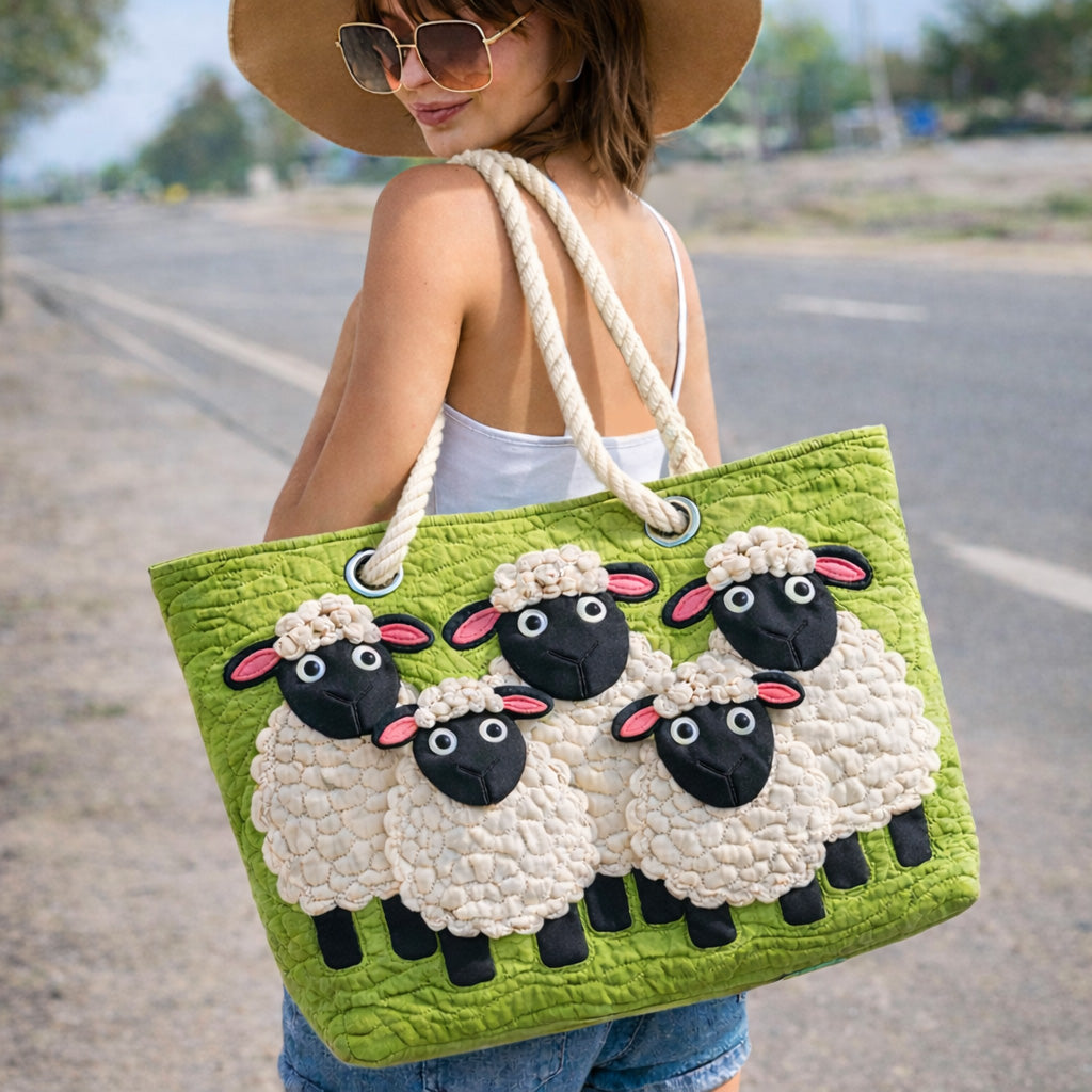 Sheep in the Sky Quilted Beach Tote Bag