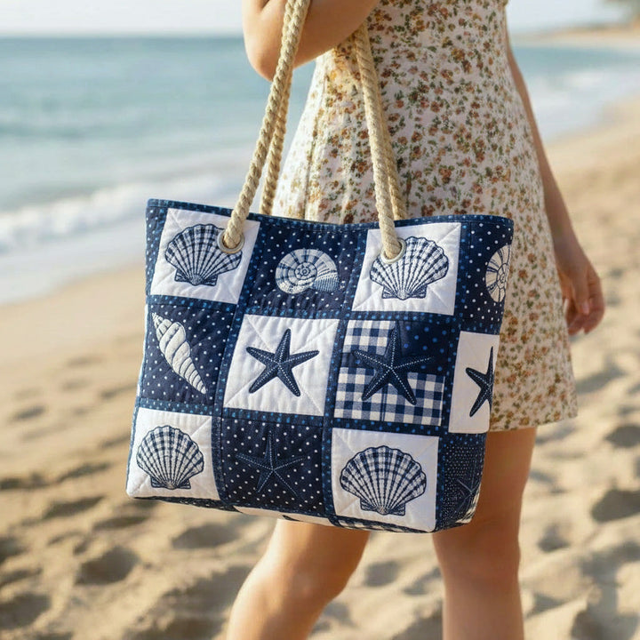 Seashell Serenity Quilted Beach Tote Bag