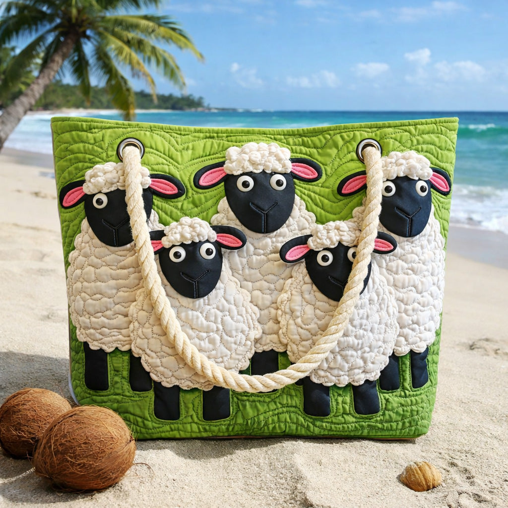 Sheep in the Sky Quilted Beach Tote Bag