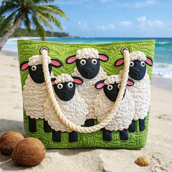 Sheep in the Sky Quilted Beach Tote Bag
