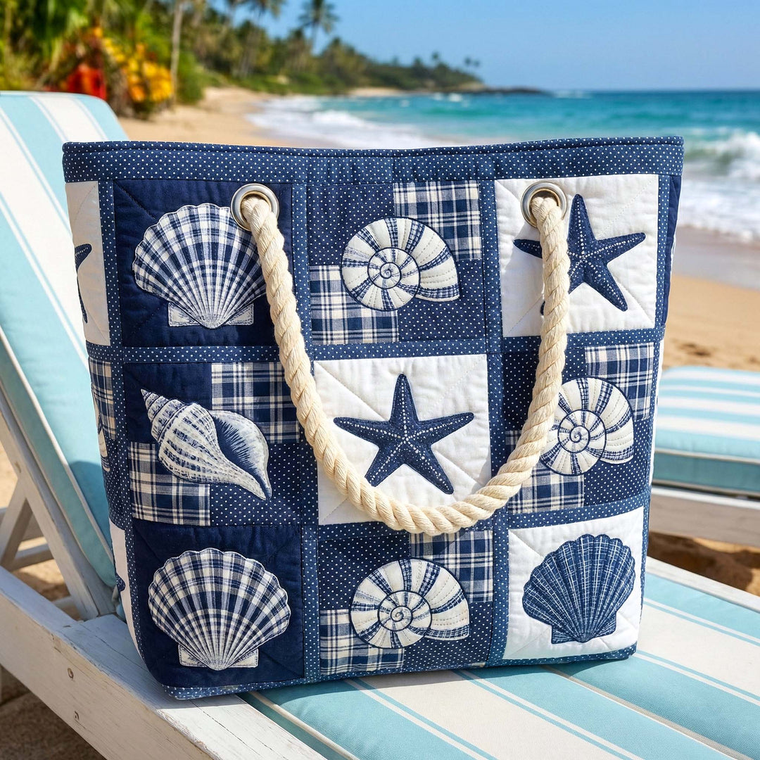 Seashell Serenity Quilted Beach Tote Bag