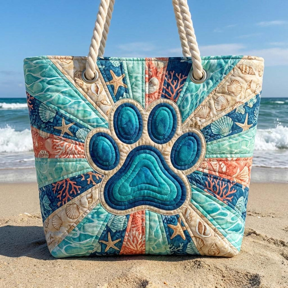 Paw Print Quilted Beach Tote Bag