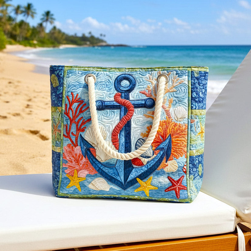 Nautical Anchor Quilted Beach Tote Bag