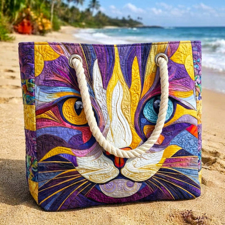 Catitude Quilted Beach Tote Bag