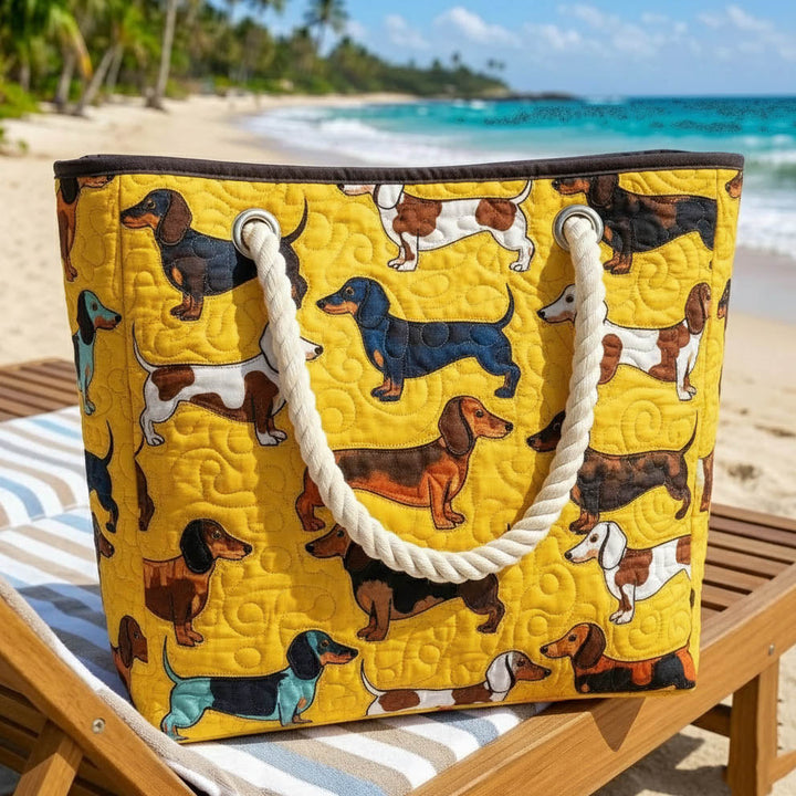 Dachshund Quilted Beach Tote Bag