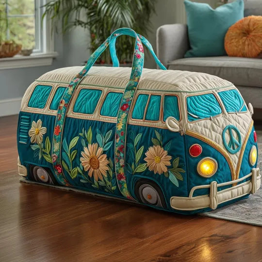 Hippie Bus on the Road | Quilted Weekender Travel Bag