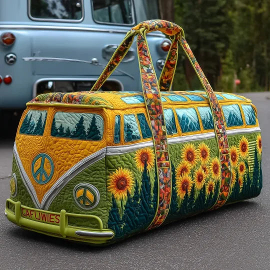 Sunflower Hippie Bus | Quilted Weekender Travel Bag
