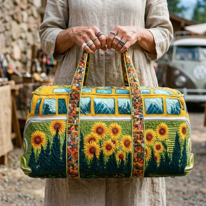 Sunflower Hippie Bus | Quilted Weekender Travel Bag