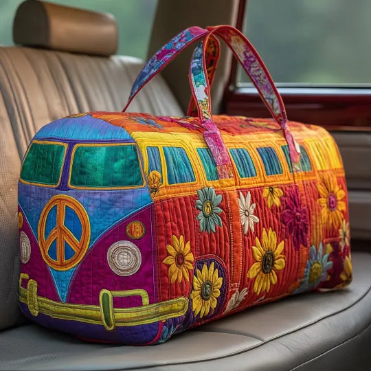 Retro Hippie Bus | Quilted Weekender Travel Bag