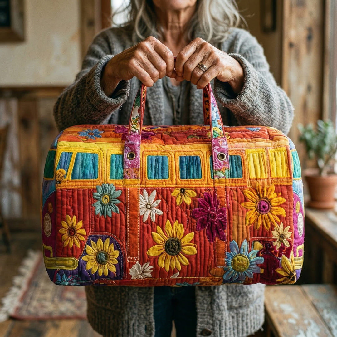 Retro Hippie Bus | Quilted Weekender Travel Bag