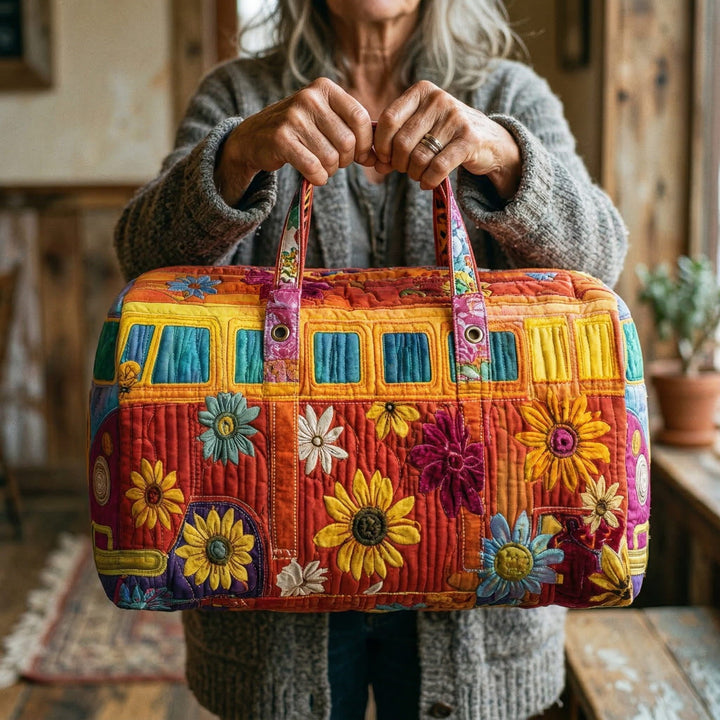 Retro Hippie Bus | Quilted Weekender Travel Bag